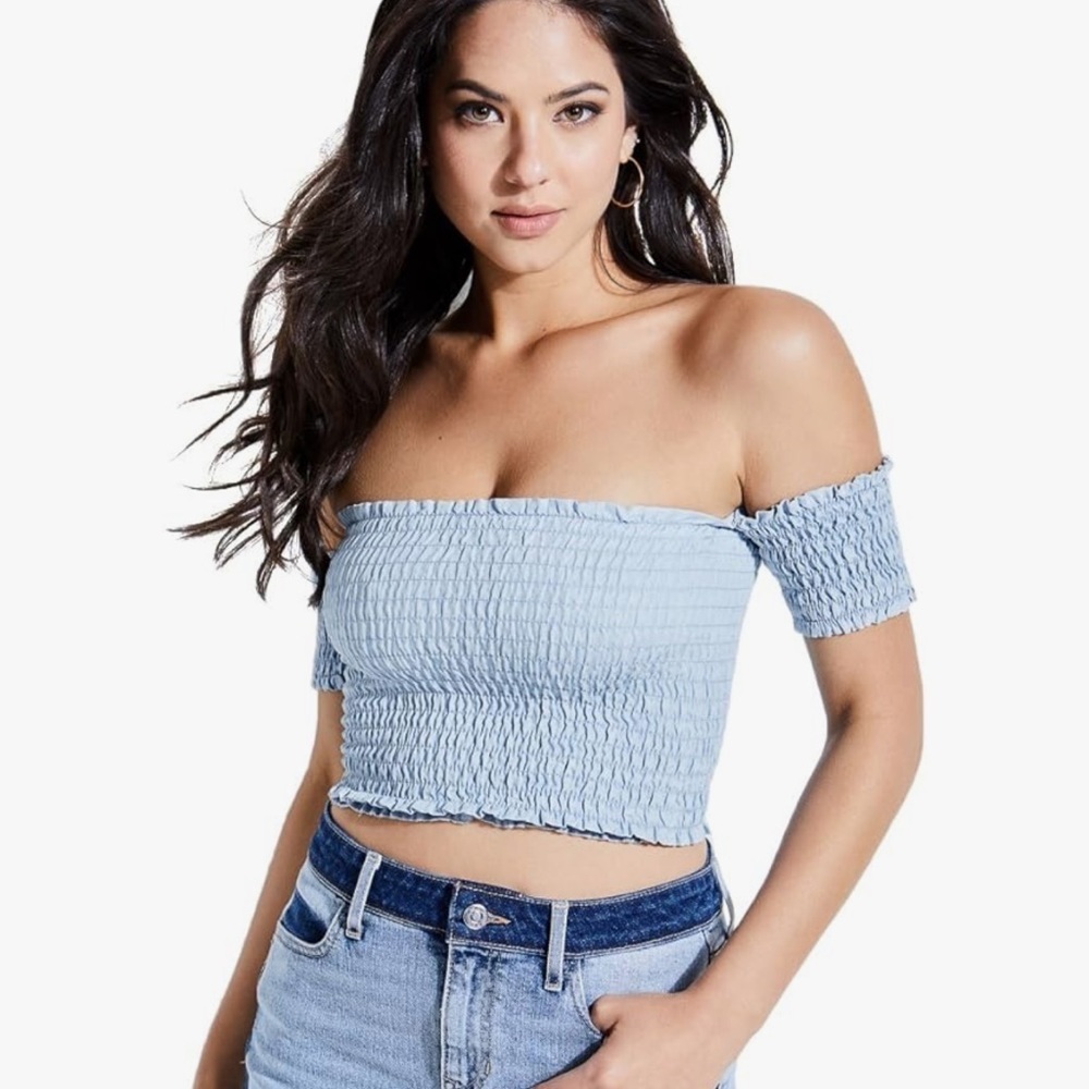 Guess smocked baby blue Crop Top.